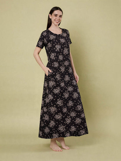 Black flower Print Nighty