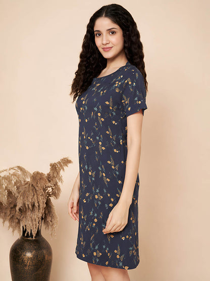 Navy flower print Long Top