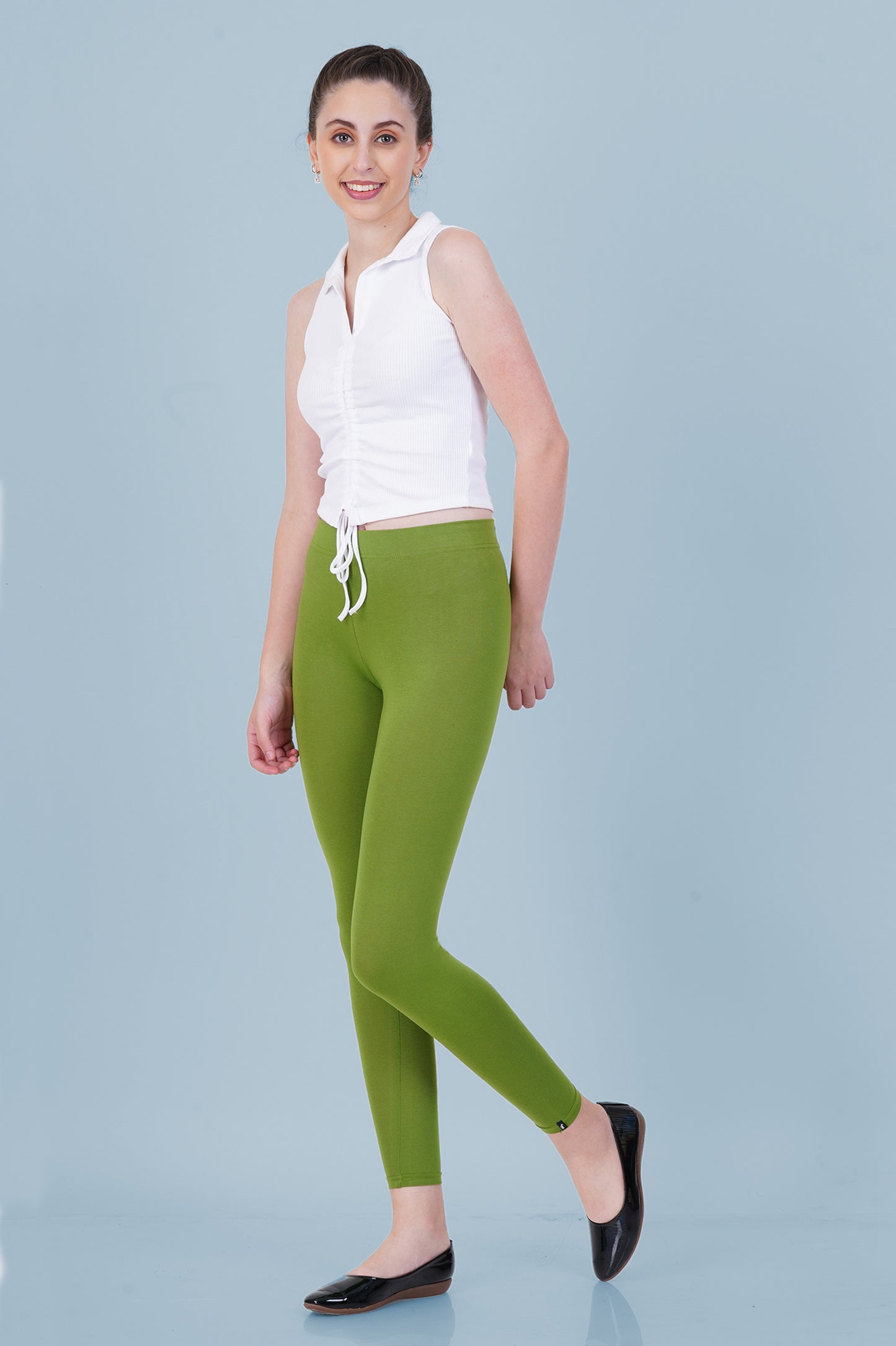 Fresh/Spring Parrot Green Cotton Ankle Leggings