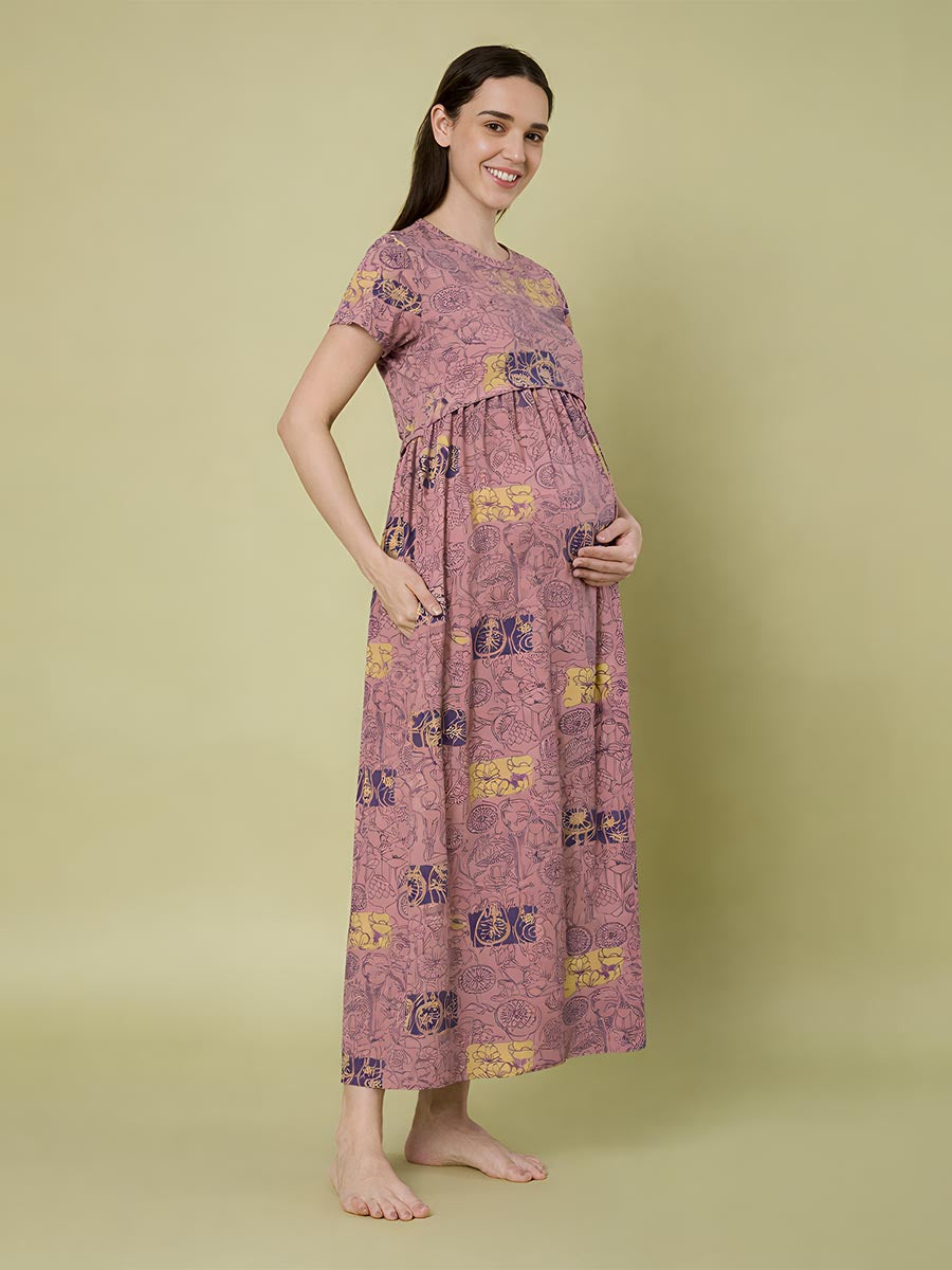 Dusty Pink AOP Printed Maternity
