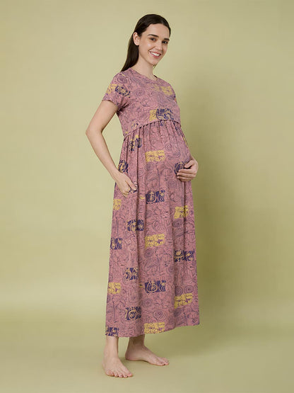 Dusty Pink AOP Printed Maternity