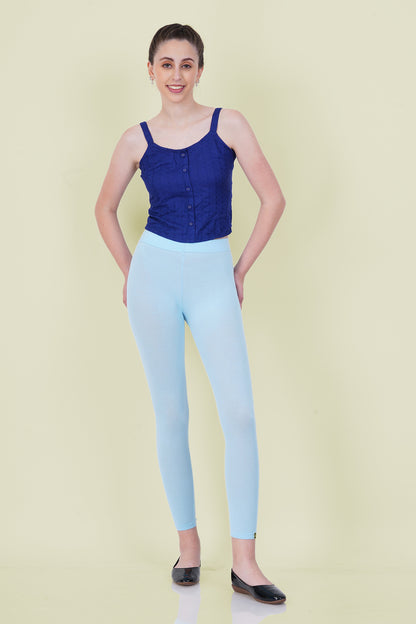 Pastel Blue Cotton Ankle Leggings