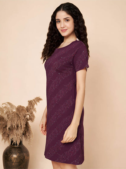 Maroon Cross print Long Top