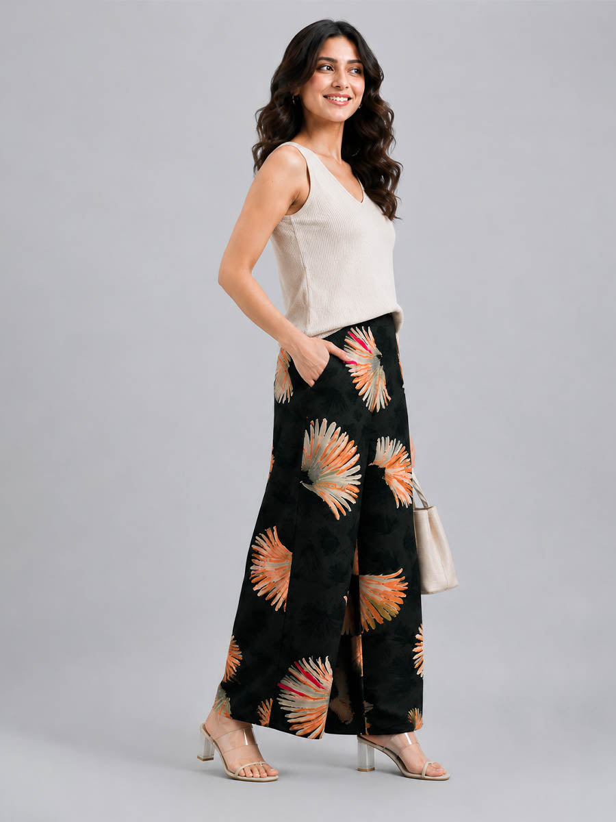 Black feather Printed Palazzo