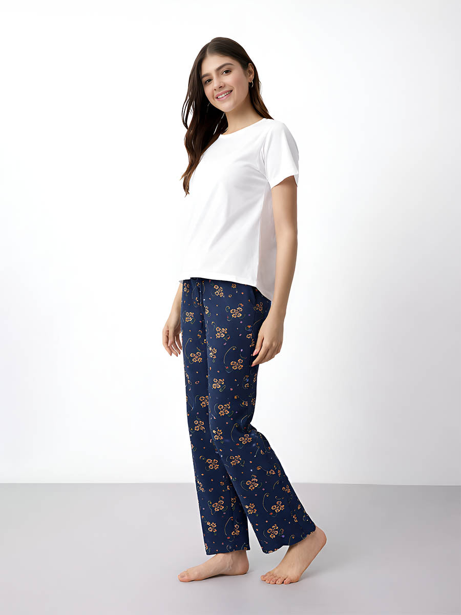 Navy AOP Printed Night Pant
