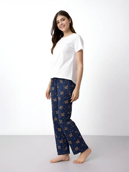 Navy AOP Printed Night Pant