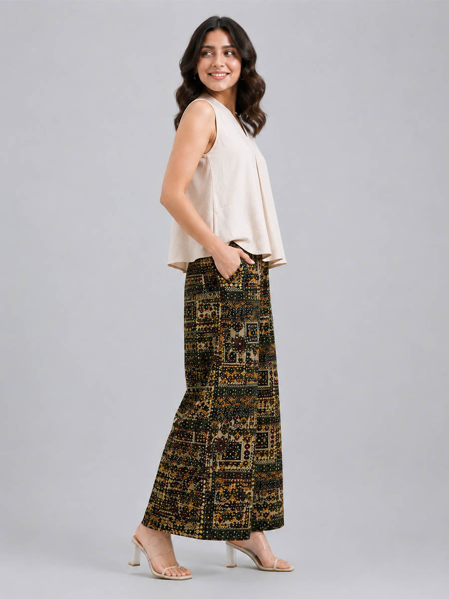 Black Flower AOP Printed Palazzo