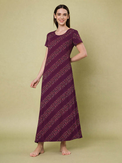 Maroon Floral Print Nighty