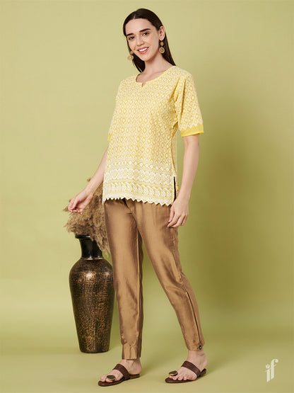 Copper Metallic Straight Pants