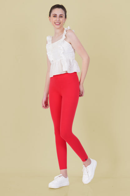 Tomato Red Cotton Ankle Leggings