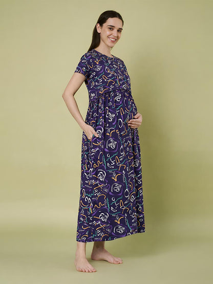 Navy AOP Printed Maternity