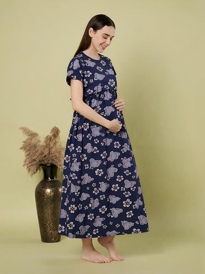 Navy Flower AOP Printed Maternity