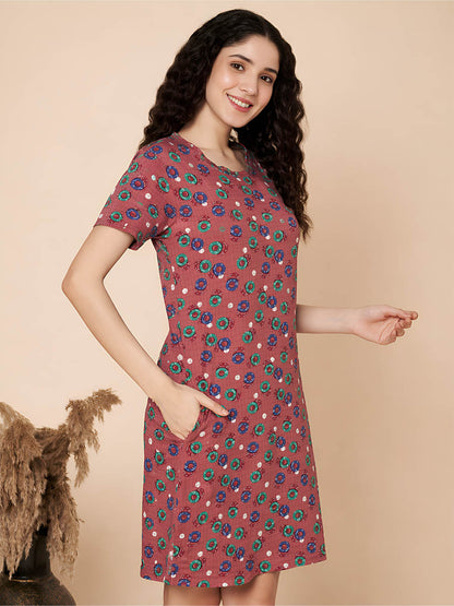 Brown Circle Print Long Top