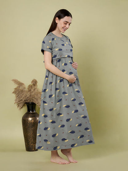 Grey AOP Printed Maternity