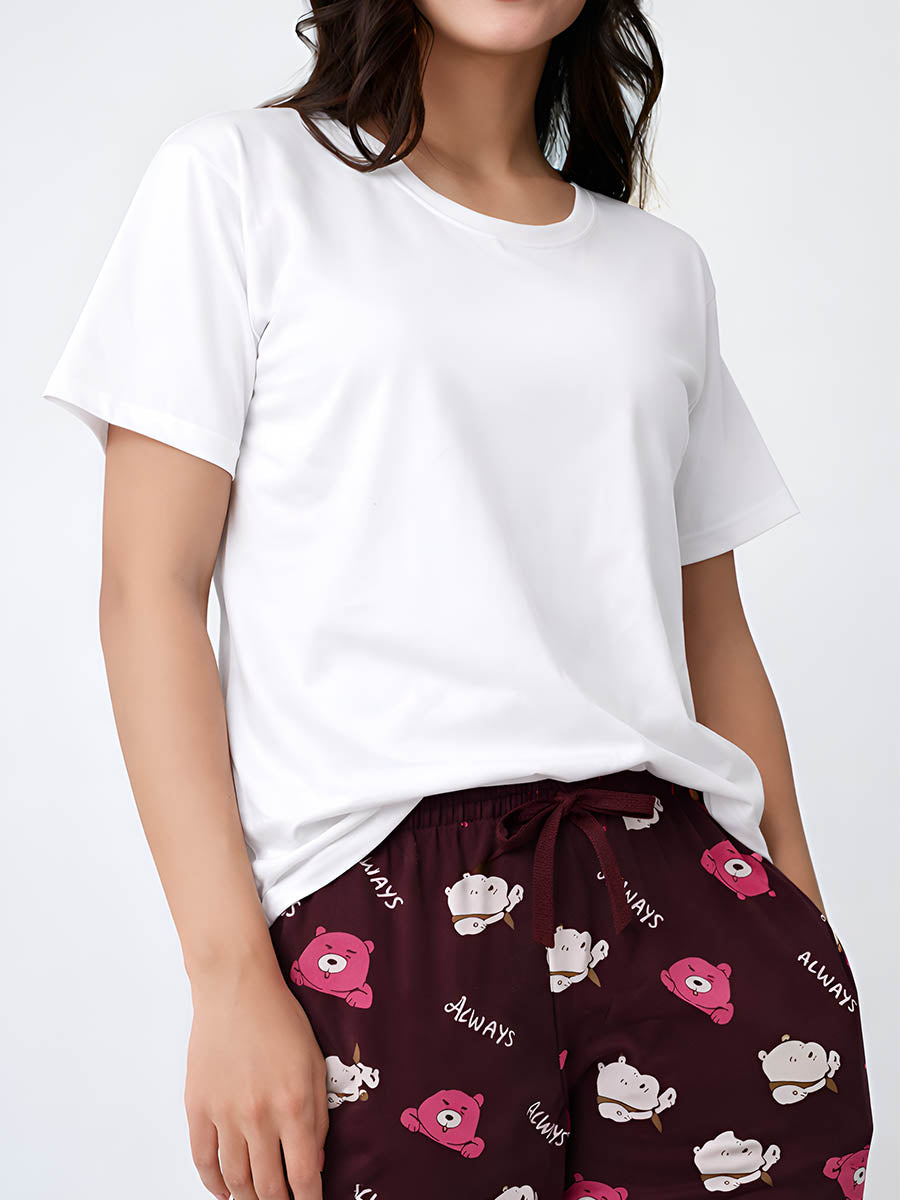 Maroon Teddy Printed Night Pant