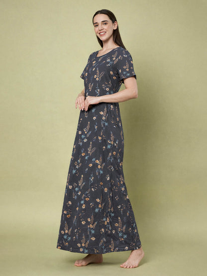 Grey Leaf Print Nighty