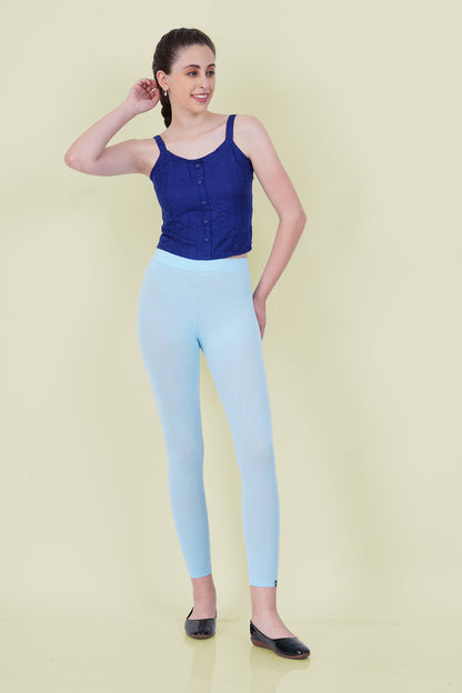 Pastel Blue Cotton Ankle Leggings