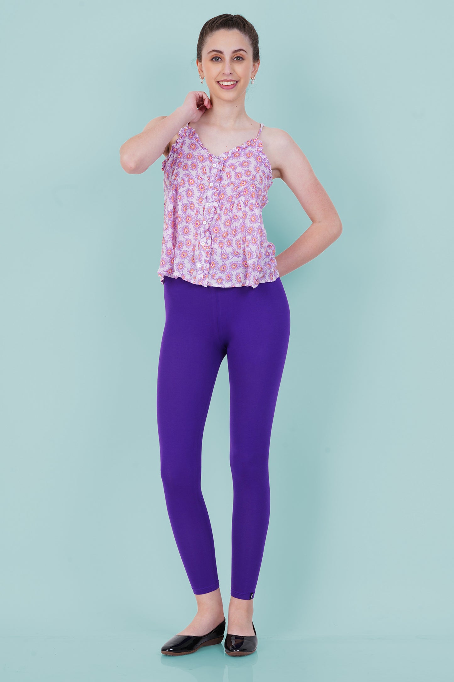 New Purple Cotton Ankle Leggings