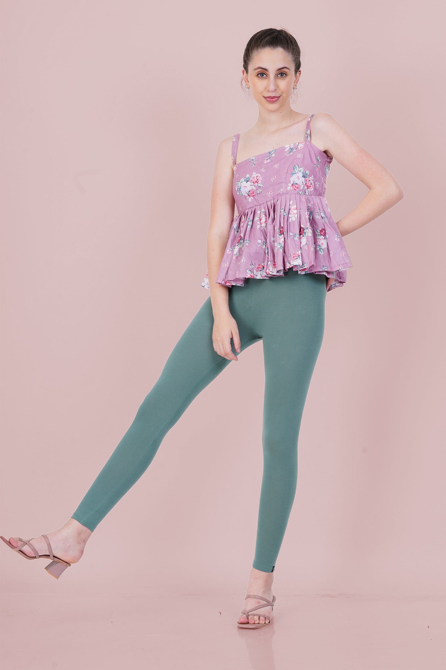 Turf Green Cotton Ankle Leggings