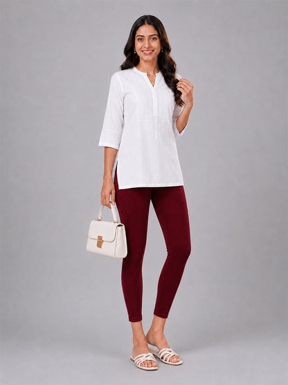New Dark Red Cotton 7/8 Leggings