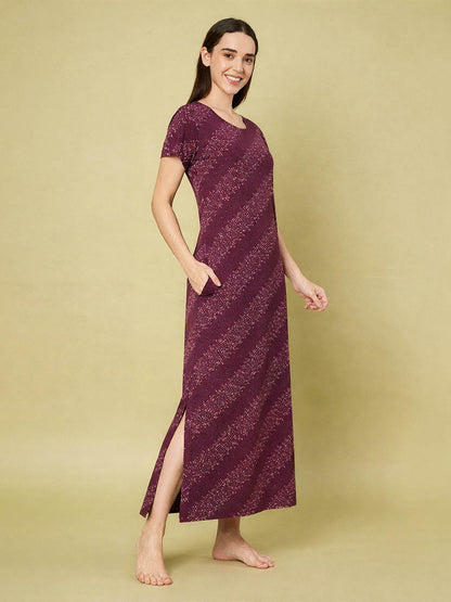 Maroon Floral Print Nighty