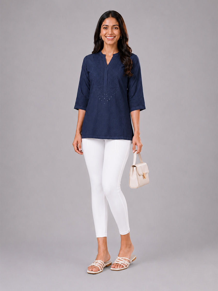 White Cotton 7/8 Leggings With Pocket
