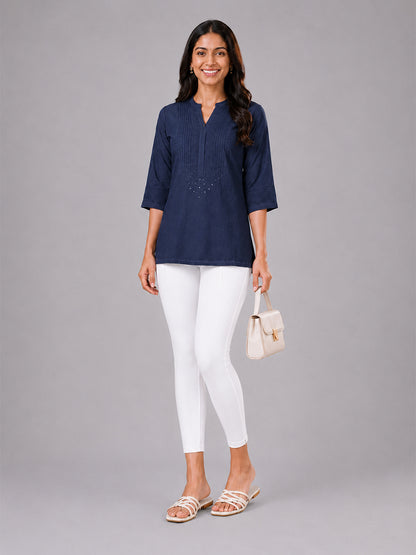 White Cotton 7/8 Leggings With Pocket