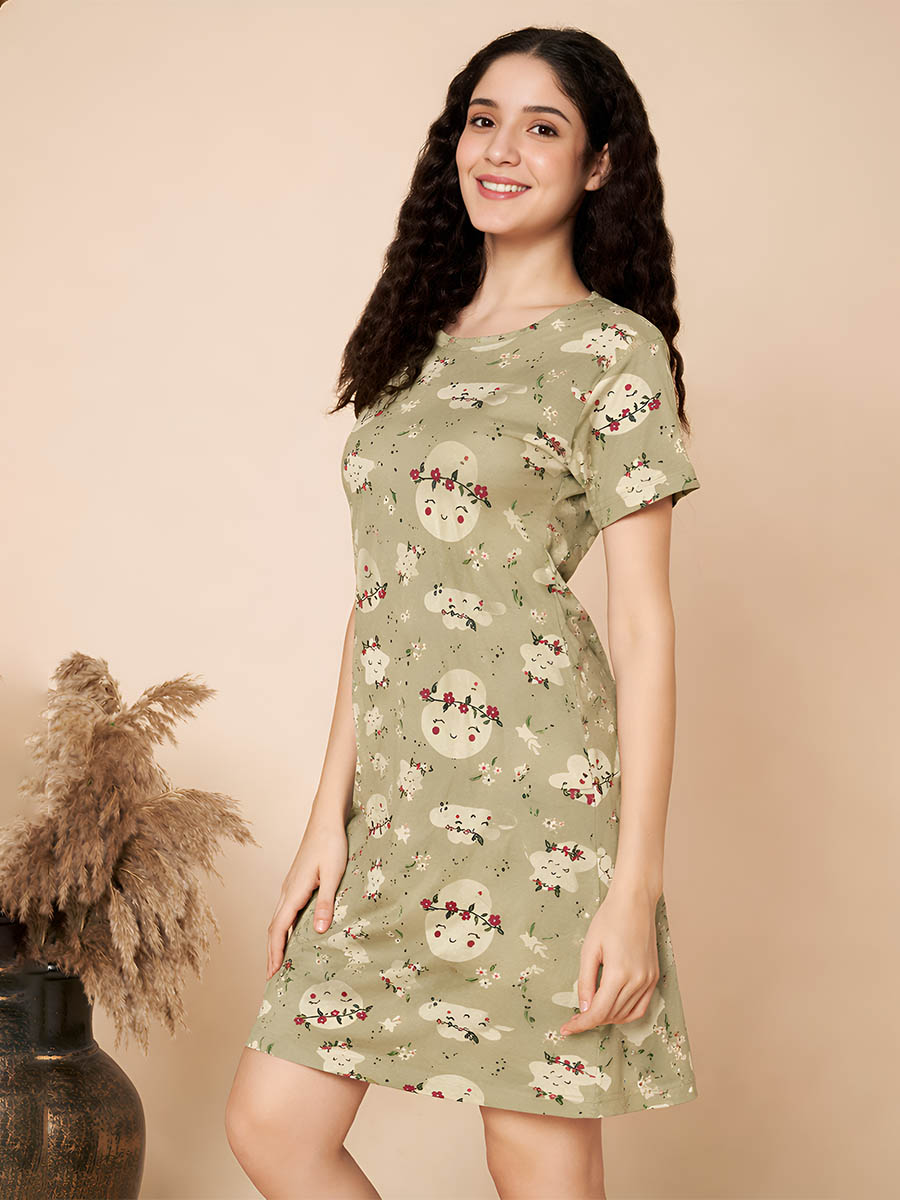 Green Star print Long Top