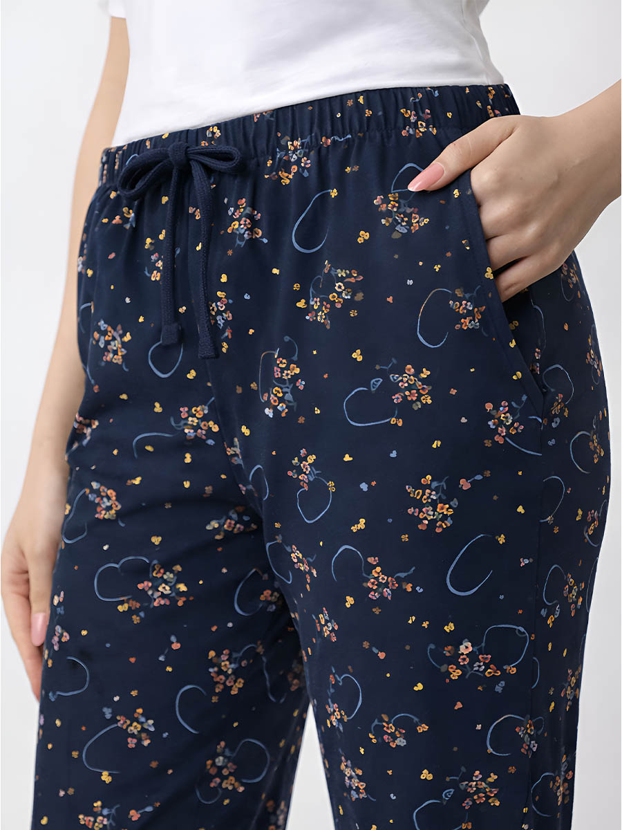 Navy AOP Printed Night Pant