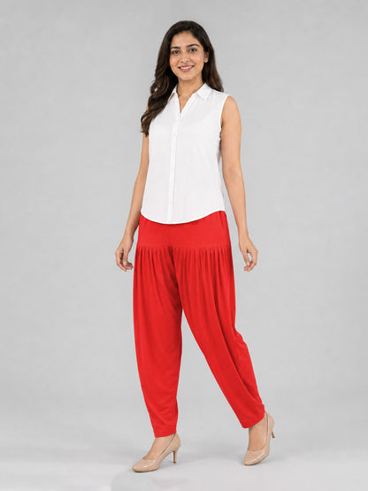 Red Cotton Patiala Pants