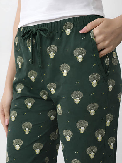 Green AOP Printed Night Pant