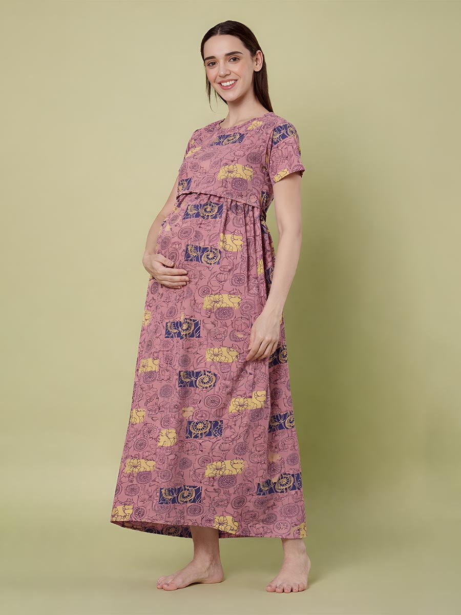Dusty Pink AOP Printed Maternity