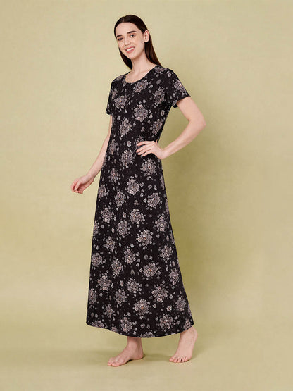 Black flower Print Nighty
