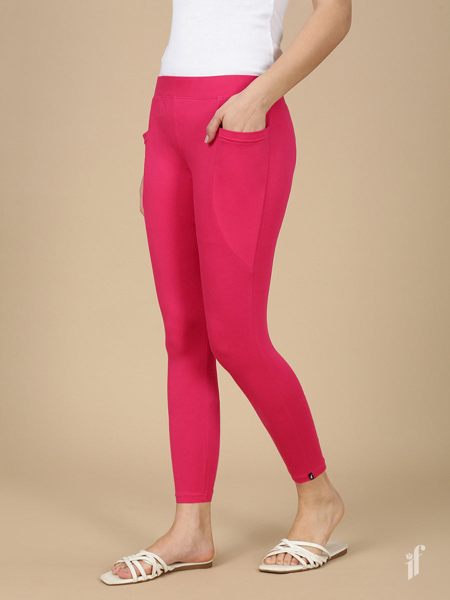 New Dark Red Cotton 7/8 Leggings