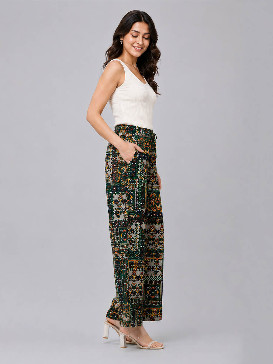 Green Flower AOP Printed Palazzo