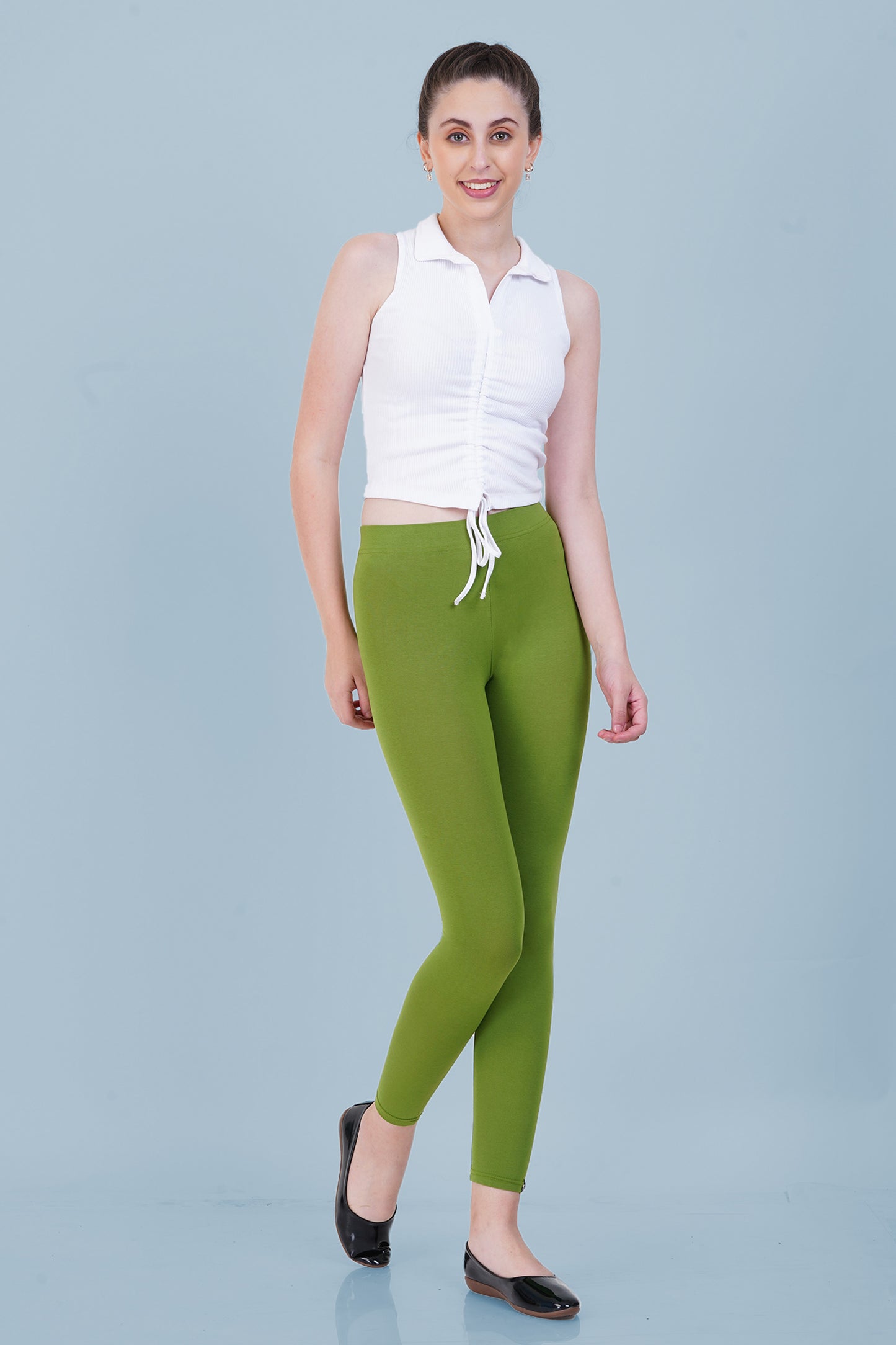Fresh/Spring Parrot Green Cotton Ankle Leggings