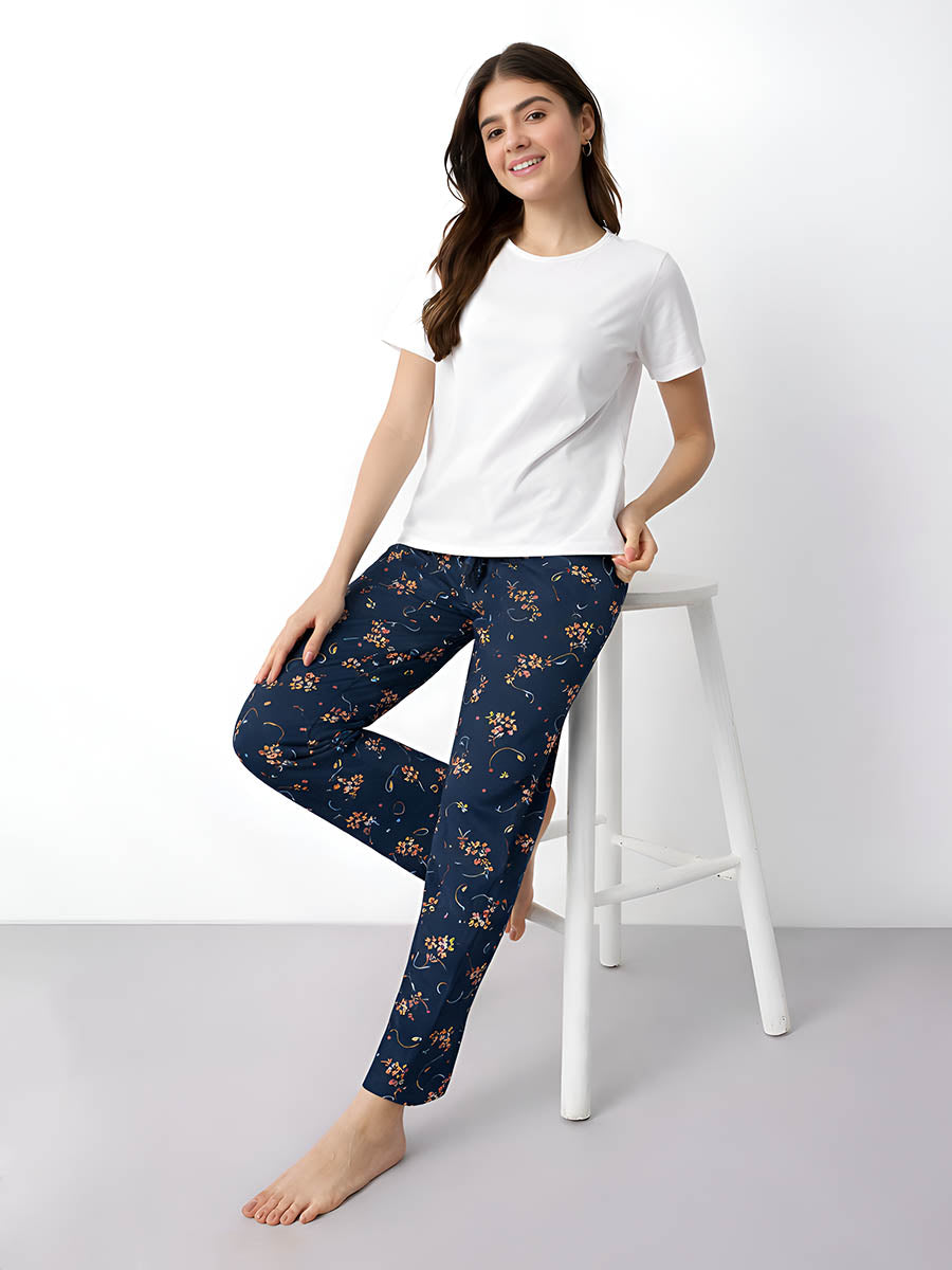 Navy AOP Printed Night Pant