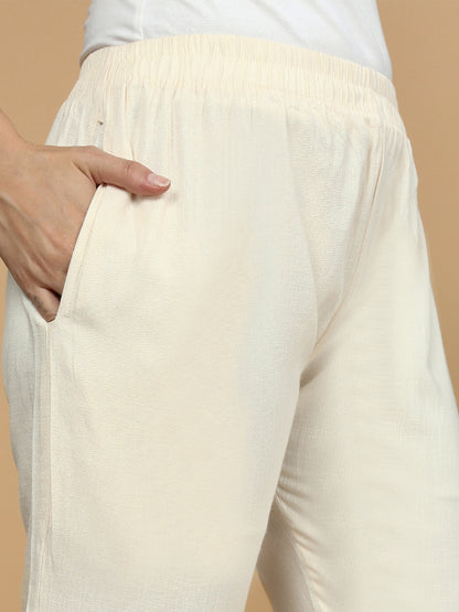 Cream Woven Kurti Pant
