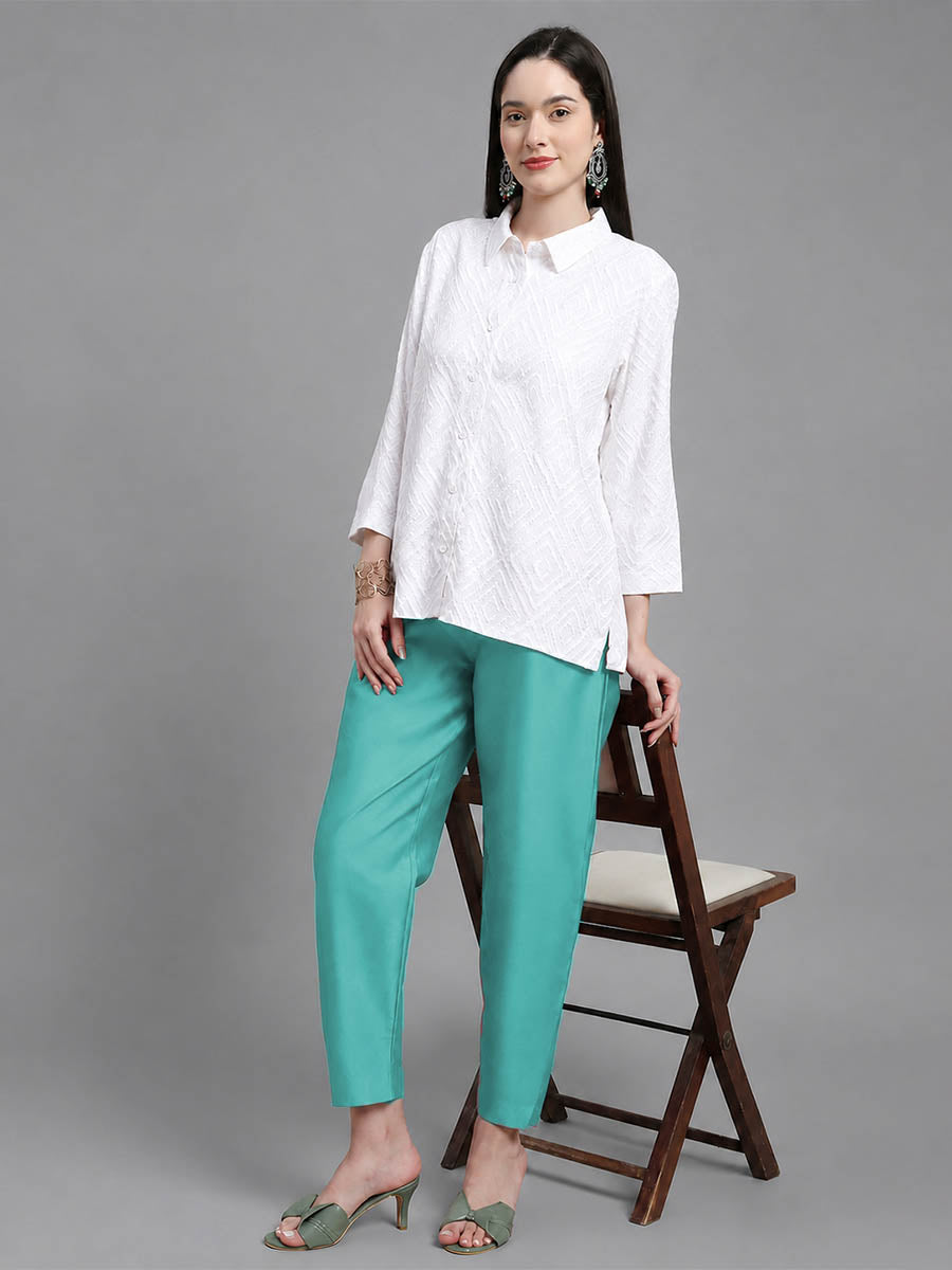Silky Kurti Pant Cyan