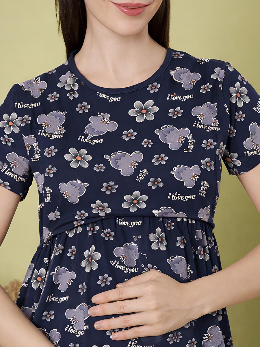 Navy Flower AOP Printed Maternity
