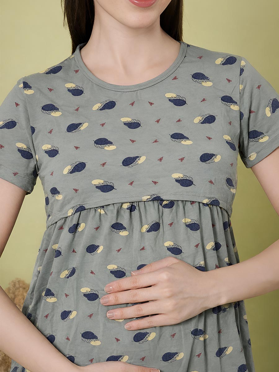 Grey AOP Printed Maternity