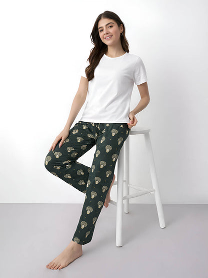 Green AOP Printed Night Pant