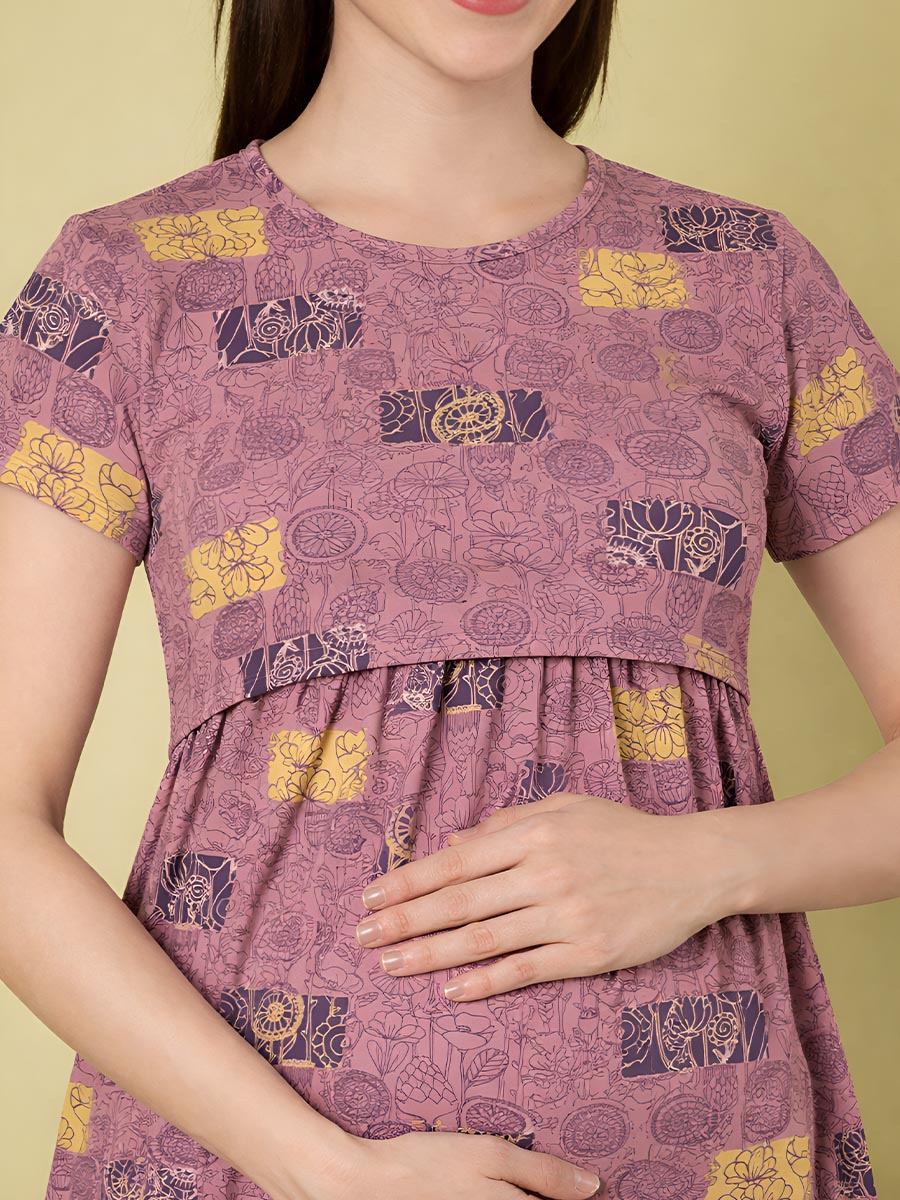 Dusty Pink AOP Printed Maternity