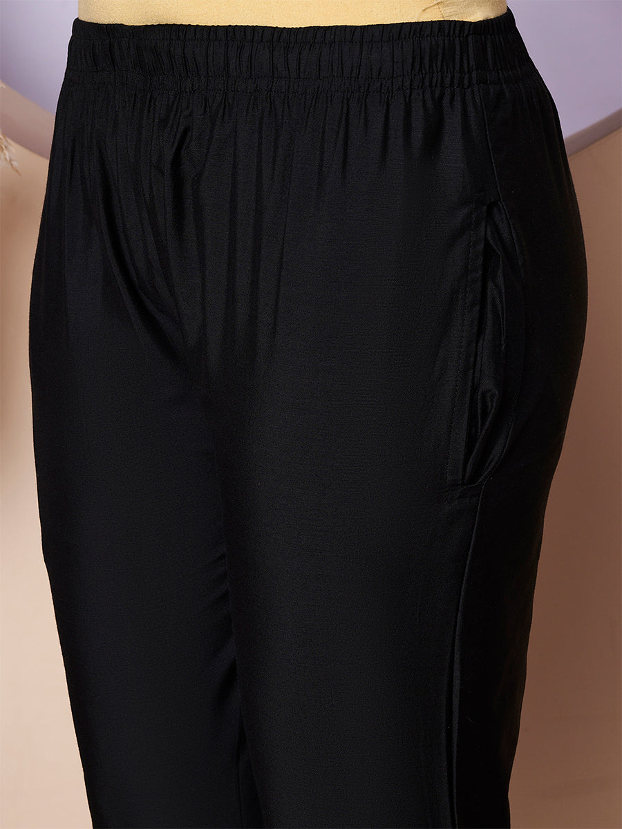 Black Metallic Straight Pants