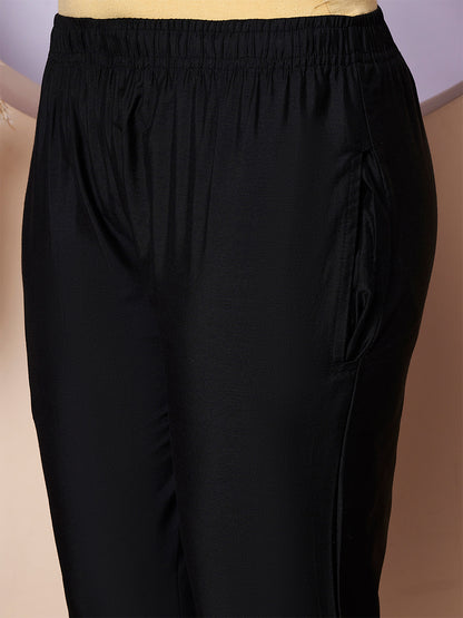 Black Metallic Straight Pants