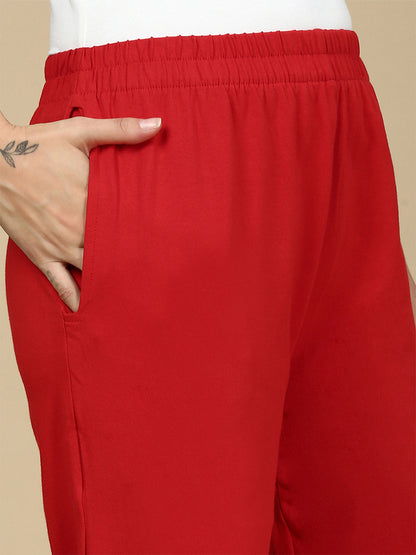 Red Knitted Kurti Pant