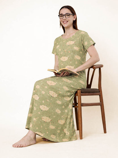 Green Flower Print Nighty