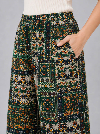 Green Flower AOP Printed Palazzo