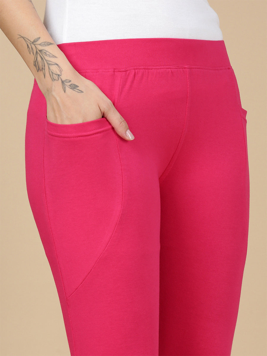 New Dark Red Cotton 7/8 Leggings