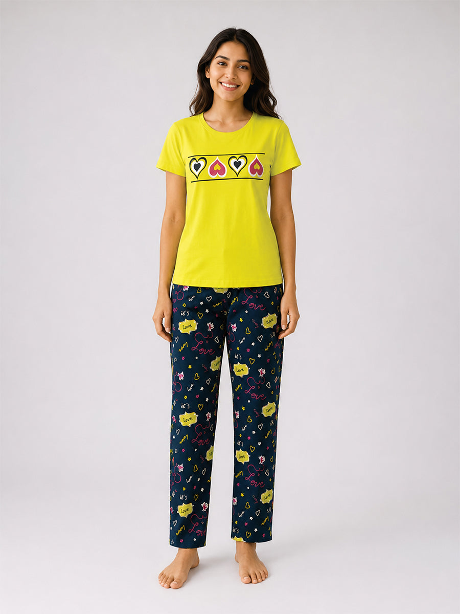 T Shirt & Pant Printed Pyjama Green